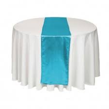 120 Round White Cloth With Caribbean Blue Runner Rental 1 25 Teal Table Turquoise Table White Table Cloth