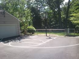 The court can be asphalt, and the edging can be brick pavers, beautifying the look of the court. Diy Basketball Court Stencil Home Court Hoops