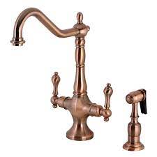 Kingston brass z12kbsa958 cal green 1.2 gpm male aerator, brushed nickel installed at the ends of household faucets, aerators are designed with mesh screens to reduce splashing and dripping in sinks. Kingston Brass Ks177albsac Heritage 2 Handle Kitchen Faucet With Brass Sprayer Antique Copper Amazon Com