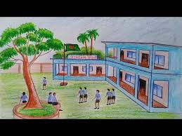 Videotuto How To Draw School Scene Step By Step Very Easy Scene School Https Tutotube Fr Sp Scenery Drawing For Kids Drawing Scenery Online Painting