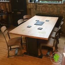 Steel legs give this table a great mix of rough wood and industrial. Reclaimed P Pine Jointed Table Top Of Metal Legs