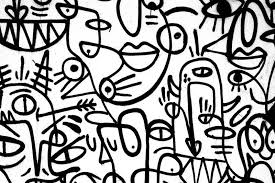 Black and white liquid marble background diy abstract flowing texture experimental art. Line Drawing Faces Wallpaper Drawing
