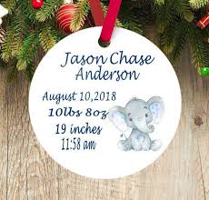 Baby Christmas Ornament Elephant Personalized Baby Boy 1st First Birth Sweet Blooms Decor