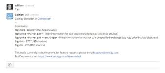 Bitcoin Slack Bot Cryptocurrency Prices In Slack Com Coinigy