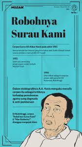 Navis yang paling fenomenal, karena isi dari cerpen tersebut masih relevan dengan masa kini meski zaman telah berubah. Robohnya Surau Kami Dan A A Navis Yang Dianggap Mengejek Islam