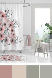 Home Decor Bathroom Colors Coral Pink And Gray Shower Curtain In 2020 Pink Bathroom Decor Girl Bathroom Decor Pink Shower Curtains