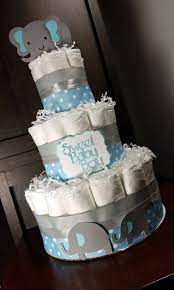 Elephant Diaper Cake For Baby Boy Blue And Silver Baby Boy Etsy