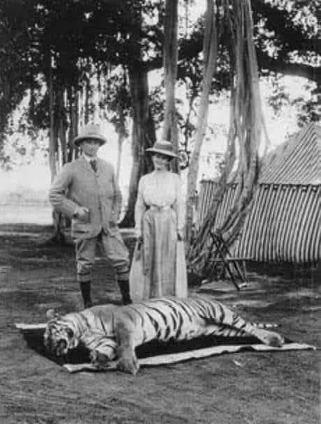 Photograph of British Viceroy Lord Curzon and H.H Maharaja Madhavrao l Scindia of Gwalior after a tiger hunt in 1899 Photographer - Deen Dayal (Royal of Ontario Museum)