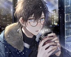 Caricature color sections and blue hair of full body male person with beard and moustache looking to side. Hd Wallpaper Anime Original Black Hair Blue Eyes Boy Glasses Snowfall Wallpaper Flare