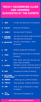 Smart, easy and fun crossword puzzles to get your day started with a smile. Tricky Crossword Clues And Answers Suggested By The Experts Clue Crossword Answers