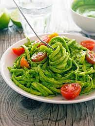 Creamy Avocado Spinach Pesto Zoodles Vegan Paleo Recipes Paleo Vegetarian Recipes Zoodle Recipes