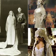 Queen elizabeth ivory embroidered sequin lace sheer mesh trim etsy. Queen Elizabeth Bowes Lyons Helped Inspired Padme S Wedding Dress Starwars