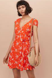 Creped Dress - Orangefloral - Ladies Hm Us 1 Dresses Short Dresses New Look Floral Dress