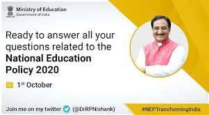 New delhi, oct 01 (ani): Dr Ramesh Pokhriyal Nishank On Twitter Students I Am Glad To See You All So Curious About Nepe2020 I Have Gone Through All Your Eager Questions And Will Be Dedicating One Complete Day