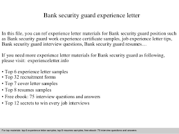 Bank Security Guard Experience Letter