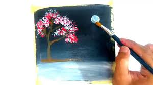 Cara menanam bunga sakura ternyata tidaklah sulit apalagi jika ditanam di indonesia, semua orang. Lukisan Akrilik Di Atas Kanvas 02 Bunga Sakura Di Malam Hari Youtube