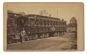 Scarce Photograph Of The Train Car Which Carried Lincoln S Body Across The Country To Each Presidential History Abraham Lincoln Civil War Lincoln Assassination
