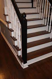 Jacobean Stained Floor Stair Treads With White Spindles And Black Painted Railing Staining Stairs Stairs Design Stairs