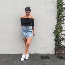 Black And White Air Forces Outfit Liv Wears The Marle Patti Top Black The Ksubi Mini Moss Skirt Suoer Freak Blue Paired With Nike Air Force Outfit Nike Air Force 1 Outfit Air Force 1 Outfit