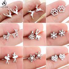 Keep reading for the list of cute earrings for little girls. Oly2u Small Stainless Steel Earrings Women Christmas Jewelry Earing Cute Animal Deer Stud Earrings Girls Kids Boucle D Oreille Stud Earrings Aliexpress