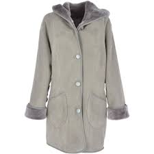 Suede is the inner surface of animal hides, visible on the underside of leather. Womens Suede Sheepskin Hooded Coat Grey Heather Sheepskin Fur From Leather Company Uk