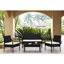 Phi villa metal outdoor patio dining set, table and 4 chairs set of 5. Buy Ids Patio Furniture Set Dining Set 4 Piece Balcony Outdoor Garden Rattan Furniture Set White Cushioned Seat Black Online In Taiwan B01bbu1bvo