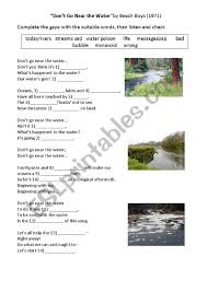 Worksheets, lesson plans, activities, etc. Topic Water Pollution Song Task Esl Worksheet By Zovopo