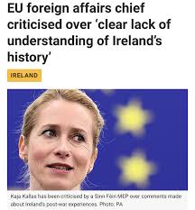🇪🇪 Эстонка Кая Каллас умудрилась оскорбить ирландцев. Ирландцы требуют  извинений. Причина — речь Каллас в Европарламенте, где она, продвигая  увеличение оборонных расходов ЕС, решила сравнить послевоенный опыт Эстонии  и Ирландии. Цитата Каи
