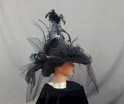 Spider Witch Hat Black Witch Hat Pagan Hat Black And Silver Etsy Black Witch Hat Spider Witch Halloween Hats