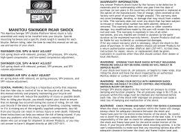 Manitou Swinger Rear Shock Owner S Manual P N Pdf Free