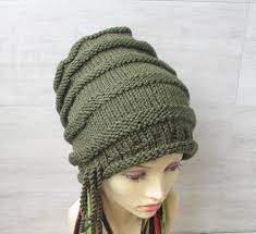 Hand Knit Dread Beanie With Drawstring Dreadlocks Accessories Etsy Dreadlock Accessories Knitted Slouch Hat Dread Accessories