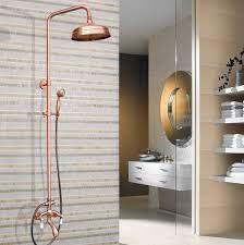• with 1/2 standard copper female fitting at the top. New Wall Mount Outdoor 8 Rain Shower Faucet Set Antique Red Copper Dual Handles Swivel Tub Spout Bath Shower Mixers Tap Zrg531 Shower System Aliexpress
