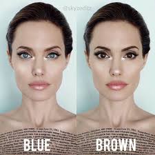 Which Eye Color Do You Like For Angelina Jolie Blue Or Brown Go Check Our Blue Brown Lenses Collection Www Billionairebe Beauty Memes Eye Color Blue