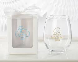 Personalized stemless wine glass baby shower party favors. Personalized 9 Oz Stemless Wine Glass Gender Neutral Baby Shower Famous Favors