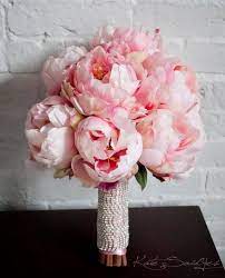 Boasting beautiful rose and peony blooms of pale pink and white among soft lamb's ear and other floral pieces, each with green plastic stems, this incredible bouquet has the realistic look you adore. Blush Pink Peony Bouquet With Rhinestone Handle Peony Wedding Bouquet Peony Bouquet Wedding Wedding Bouquets Pink Pink Peony Bouquet Wedding
