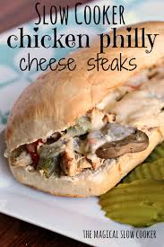 We all love to eat a tasty philly cheese steak and thanks to the slow cooker, this meal is now even easier. Chicken Philly Cheese Steaks Recipe Chicken Slow Cooker Recipes Recipes Slow Cooker Recipes