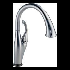 The faucet is accented by a single handle on the right side, and includes a matching soap dispenser attachment that fits into a third or fourth hole on a sink installation. Single Handle Pull Down Kitchen Faucet With Touch2o Technology Consolidated Plumbing Supply