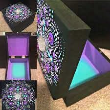 Mandala Art Box Purple Tide Square Wooden Box Wooden Box Diy Painted Wooden Boxes Cigar Box Crafts