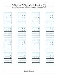 2 Digit By 2 Digit Multiplication With Grid Support D Multiplication Worksheets Multiplication Math Drills