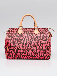 The graffiti read louis vuitton and, on certain bags, the name of the bag (such as keepall and speedy). Louis Vuitton Limited Edition Fuchsia Graffiti Stephen Sprouse Speedy 30 Bag Yoogi S Closet