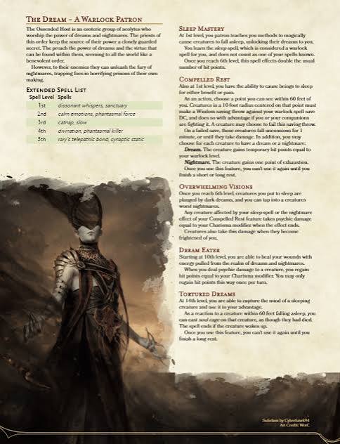 The Dream - A Warlock patron to unleash the power of nightmares - v1.0 :  r/UnearthedArcana