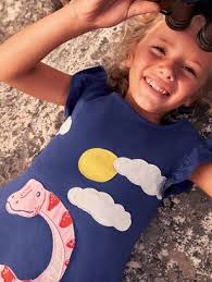 Boden Kids' Frill Sleeve Appliqué Dinosaur Dress, Navy