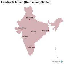 Die nebenstehende karte kannst du gern kostenlos auf deiner eigenen webseite oder reisebericht verwenden. Stepmap Landkarte Indien Umriss Mit Stadten Landkarte Fur Indien