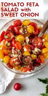 This is my go to pasta recipe for summer. This 5 Ingredient Tomato Feta Salad With Sweet Onion Recipe Is One Of My Go To Bbq Side Dishes Quick Easy A Tomato Side Dishes Sweet Onion Recipe Feta Salad