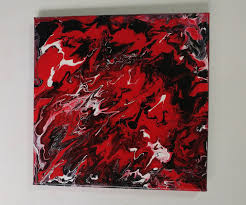 Abstract Acrylic Canvas Painting Black And White 10x10 Red White Black Abstract Acrylic Fluid Art Canvas Painting Fluid Pour Home Decor Wall Decor Black Canvas Paintings Painting Art Wallpaper Iphone