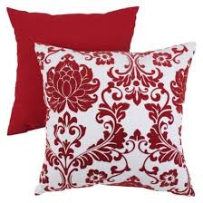 Red White Decorative Flcked Damsk Sq Tos Pilw Opens In A New Window Damask Throw Pillows Red Decor Throw Pillows