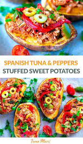 Stuffed Sweet Potatoes With Spanish Tuna Peppers Recipe Stuffed Peppers Sweet Potato Recipes Baked Sweet Potato Recipes