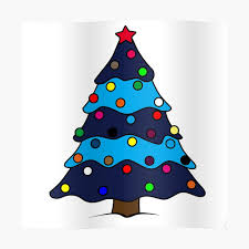 Blue Decorated Christmas Tree Drawing Sticker By Glitzzindabiz Redbubble