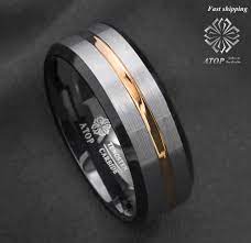 Men's diamond band 1/2 ct tw black & white 10k white gold. Atop 8mm Men S Wedding Band Silver Brushed Black Edge Tungsten Ring Gold Inlay Customized Jewelry Free Shipping Mens Wedding Band Wedding Bandtungsten Ring Aliexpress