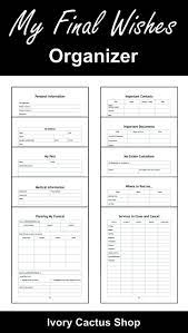 My Final Wishes Planner 8 5 X 11 Us Letter Size Pdf Printable Binder To Organize Important Information For Family Survivors After Passing Estate Planning Checklist Funeral Planning Checklist Family Emergency Binder
